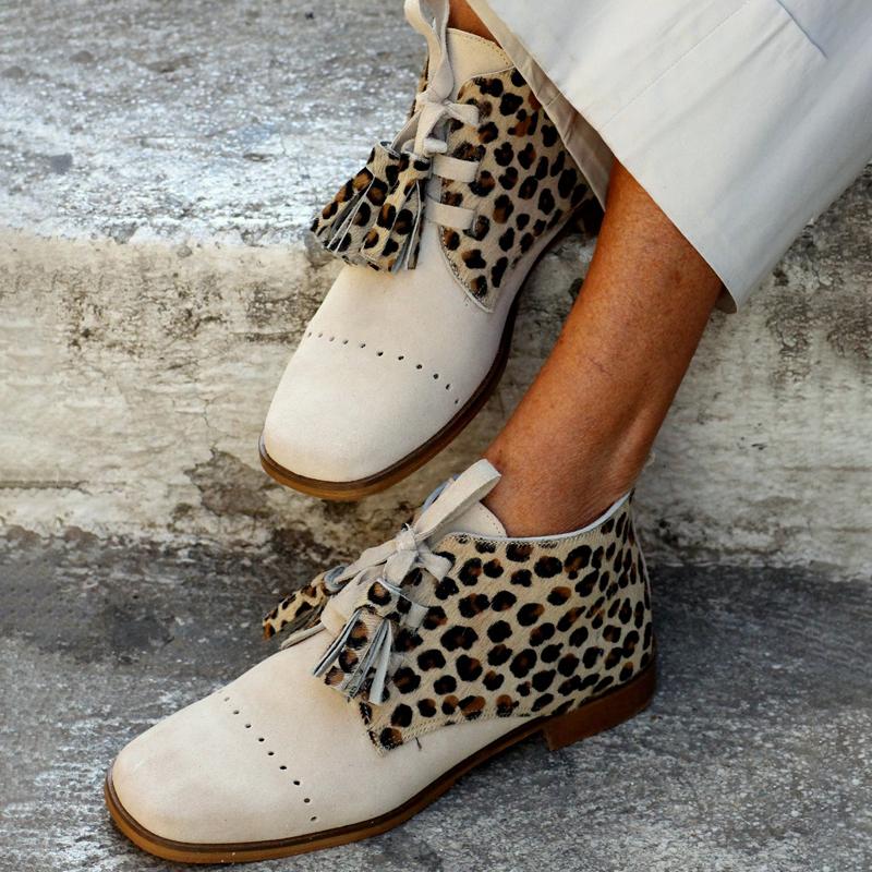 Square Toe Leopard Print Vintage Suede Ankle Boots