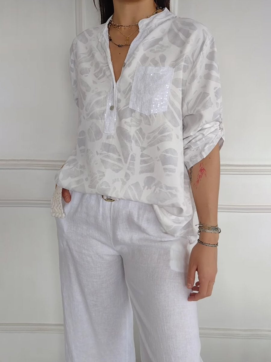 Fashion Elegant Printed Sequin Shirt