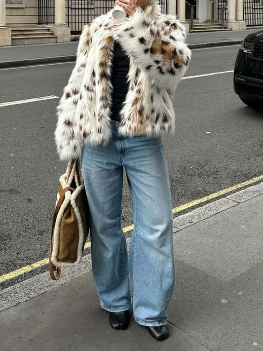 Fashion Winter Leopard Print Faux Fur Coat