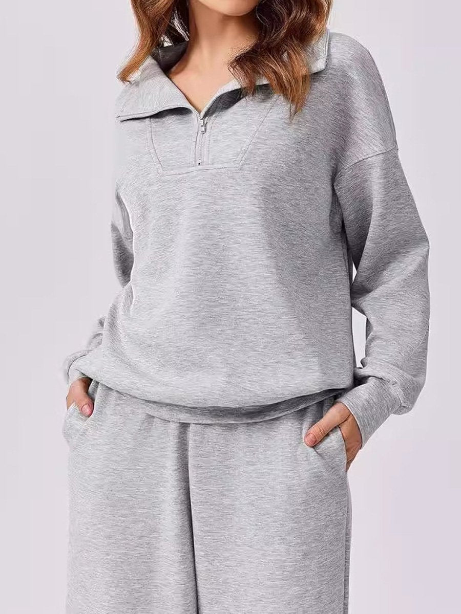 Casual Sports Zipper Long Sleeve Two Pieces Set