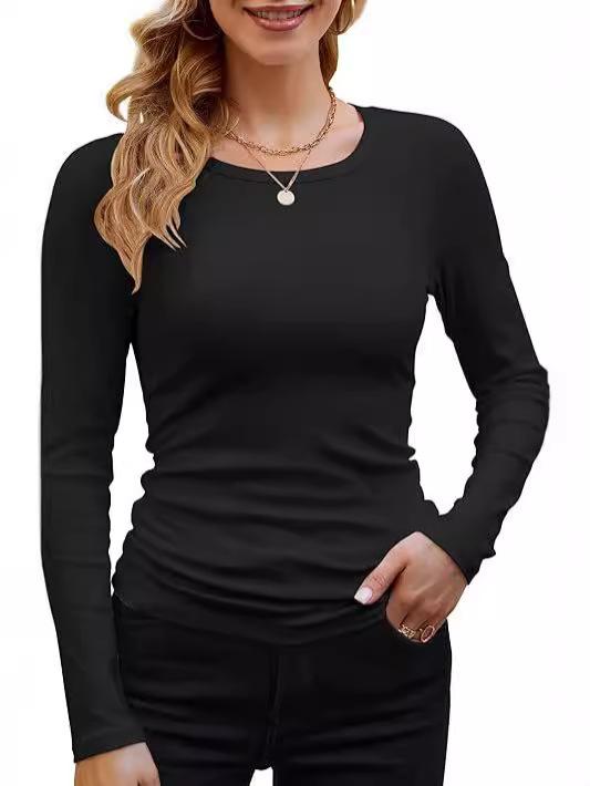 Women's Basic Long-Sleeve Crew Neck Solid Color