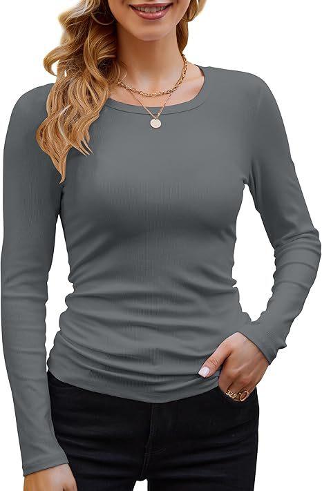 Women's Basic Long-Sleeve Crew Neck Solid Color