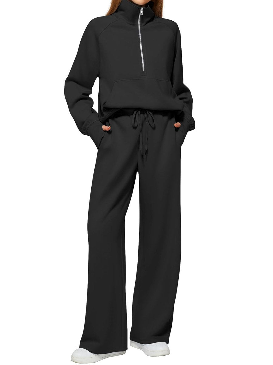 Casual Zip Up Sweatshirt & Wide Leg Sweatpants