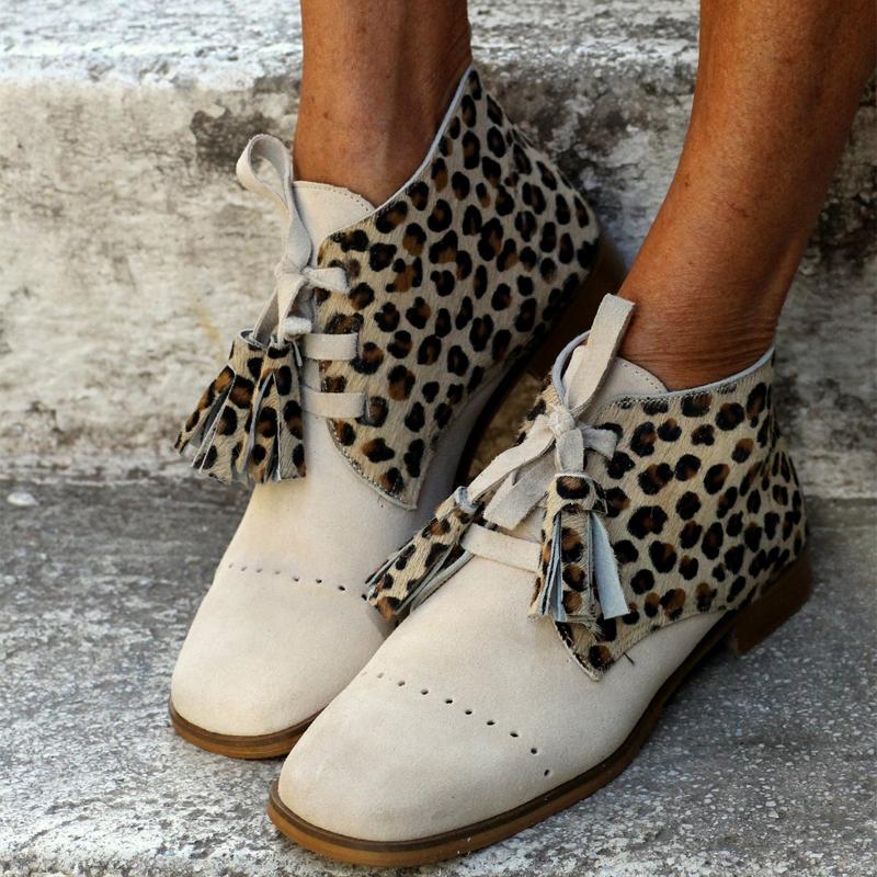 Square Toe Leopard Print Vintage Suede Ankle Boots