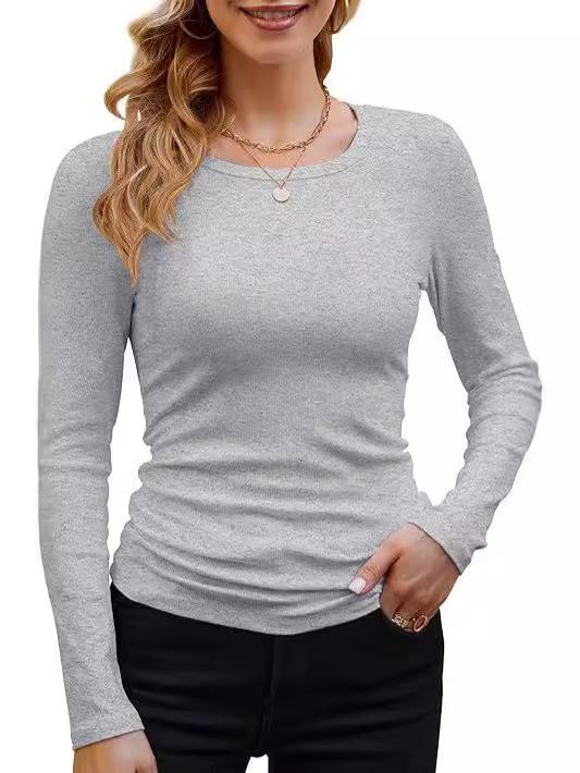 Women's Basic Long-Sleeve Crew Neck Solid Color