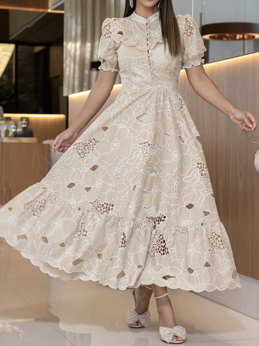 Flower Embroidery Elegant Hollowed Out Dress （✔️Free Shipping）