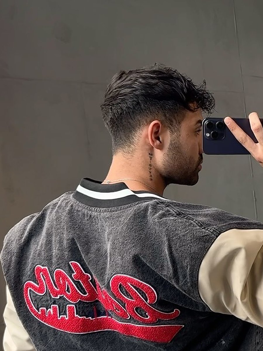Men's Washed Vintage Patchwork Baseball Jacket